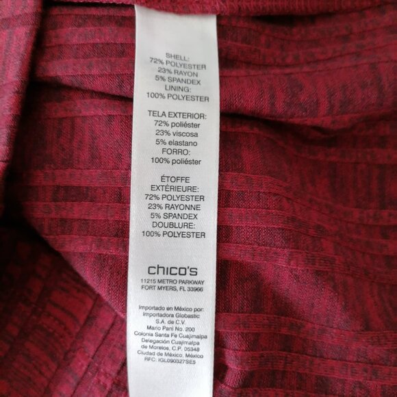 NWT Chico's Cranberry Spice Red Heathered Ribbed Striped Short Dress Size 2 US L - Picture 6 of 7